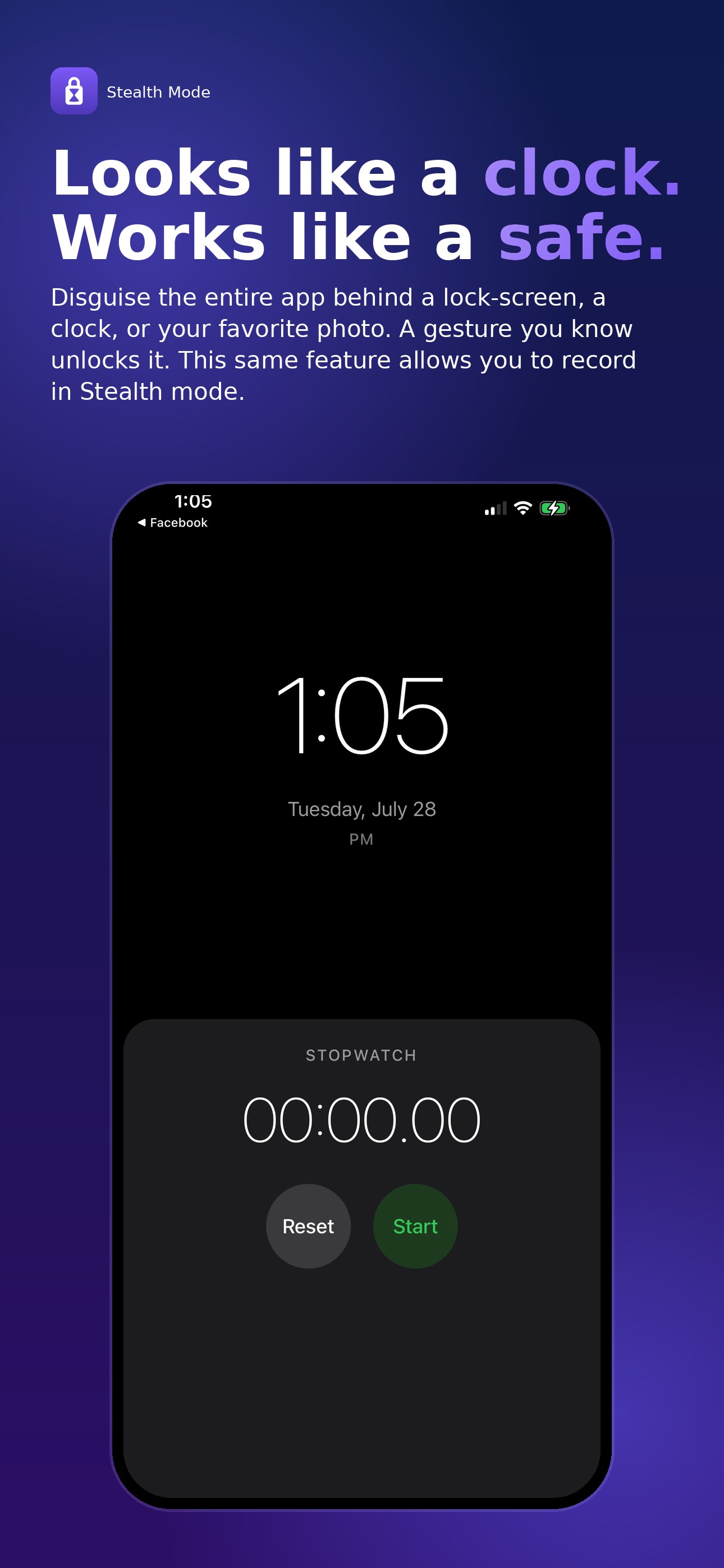 Looks like a clock. Works like a safe. — Stealth Mode