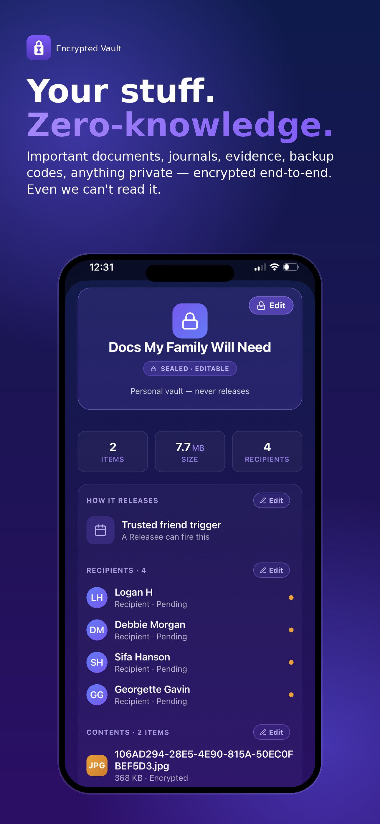 Your stuff. Zero-knowledge. — Encrypted Vault